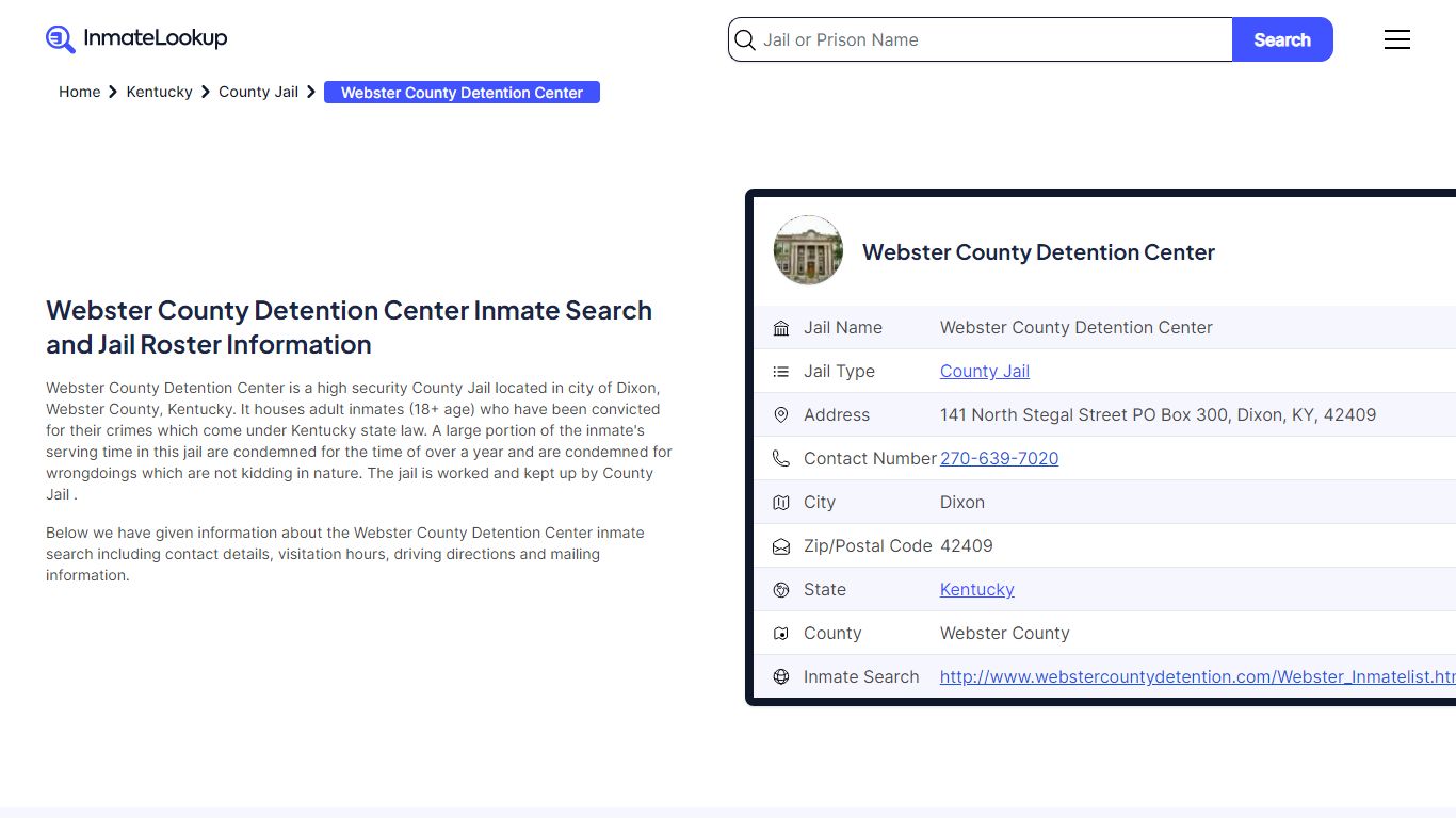 Webster County Detention Center (KY) Inmate Search and Jail Roster ...