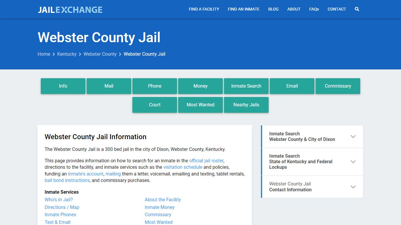 Webster County Jail, KY Inmate Search, Information
